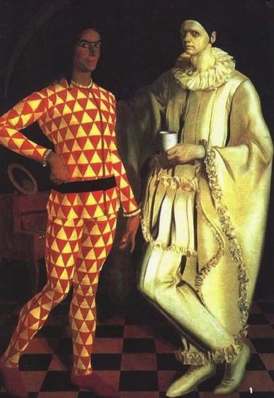 clown_commedia1 Vasilij Suhaev painted himself and Alexandre Yakovlev as Harlequin and Pierrot in 1914. (Via Russian State Museum)
