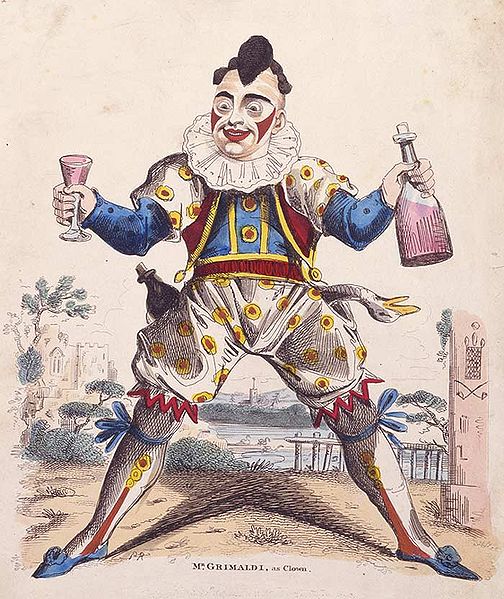 clown_grimaldi An Illustration of Joseph Grimaldi as Clown by George Cruikshank circa 1820. (Via The Public Domain Review)