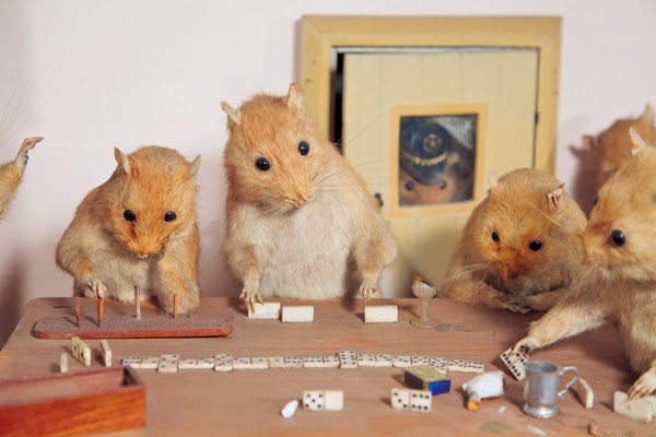 morbid_rats Rats play dominoes in Potter's "The Lower Five," made in the late 19th century. (Photo by Joanna Ebenstein, via Morbid Anatomy/Blue Rider Press)