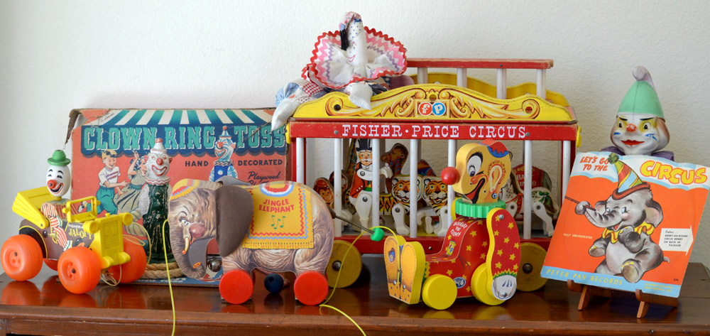 A few of Eskander's vintage circus toys, made without gender-specific cues.