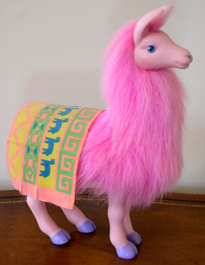 Eskander designed this pink Dolly Llama figure as part of Hasbro's Jem line in the 1980s.