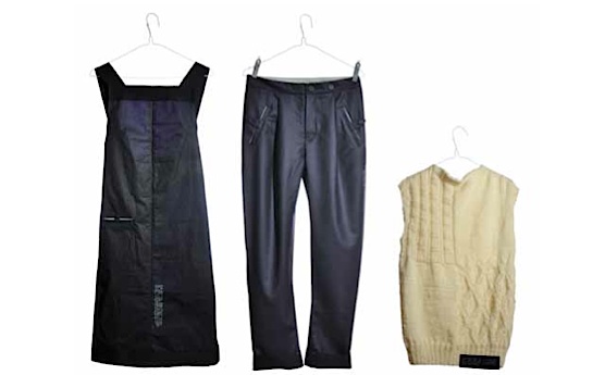 SF_lyndabook_washless Three pieces from the Energy Water Fashion range of clothing by Emma Rigby, designed to reduce washing through deliberate labeling (the dress), fit (the pants), and the use of low-laundering fiber (knitted top). (Photo by Lukas Demgenski, from "Fashion & Sustainability")