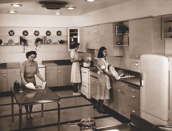 Test Kitchen The IH test kitchen in Evansville. From left: Zelma Purchase, Loris Knoll, and Ethel Jean Mitchell.