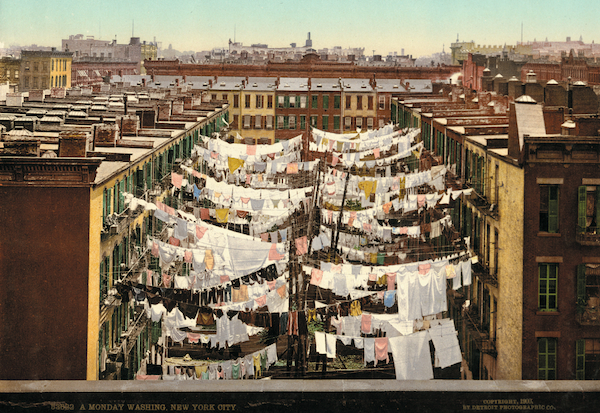 Washing Top: The view of the Grand Canyon from O'Neill's Point, from a black-and-white negative by William Henry Jackson. Above: "A Monday Washing New York City," photographer unknown, circa 1900.