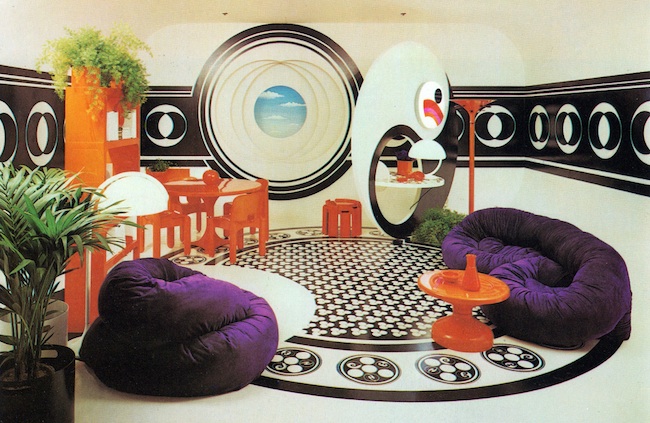 darcy_model4 Other D'Arcy model rooms were wildly Modernist. In "Bloomingdale's Book of Home Decorating," D'Arcy says, "This room would certainly belong to a member of the Saturday Generation," meaning teenagers. (Via nadja robot's Flickr, from Barbara D'Arcy's "Bloomingdale's Book of Home Decorating" from 1973)