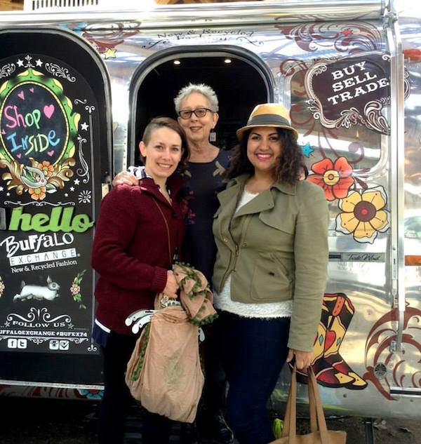 kerstinblock In honor of the retail chain's 40th anniversary, Buffalo Exchange has converted a 1969 Airstream trailer into a pop-up store. Company owner Kerstin Block (center) stands outside the trailer with some friends. (Via the Buffalo Exchange Facebook page.)