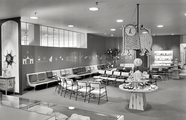 lordandtaylor_loewy The juvenile shoes department at the Raymond Loewy designed Lord & Taylor in Bala-Cynwyd, Pennsylvania, in 1955. (Via the Gottscho-Schleisner Collection at the Library of Congress)
