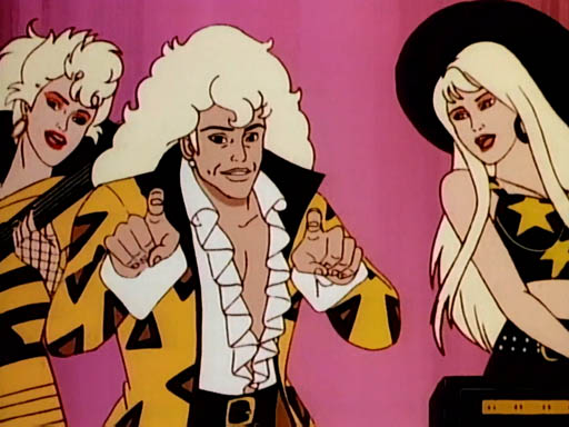 jem_cartoon_stingers When the Stingers (Rapture, Riot, and Minx) were introduced in 1987, they may have had the biggest, blondest hair in Jem history. (Via WikiCommons)
