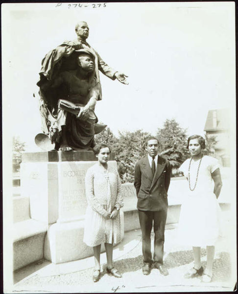 vbg_hurston_hughes_washingtongrave Zora Neale Hurston, Langston Hughes, and Jessie Redmon Fauset visit the grave of Booker T. Washington at Tuskegee Institute in 1927.