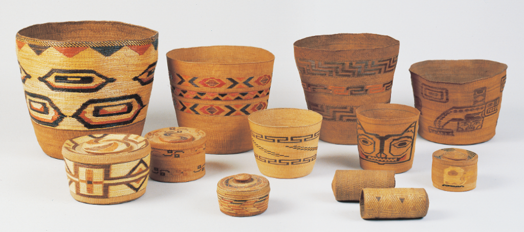257 Tlingit Spruce Root This group of Tlingit spruce root basketry items from the Blaugrund collection includes pail shapes, which were used to gather berries.