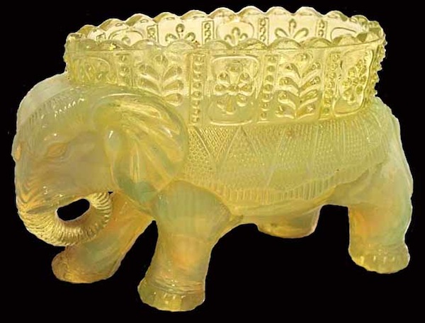 BTelephantLG This Victorian Era novelty glass in the form of an elephant vase was produced by Burtles, Tate & Co. of Manchester, England. Photo via Dave Peterson at <a href="http://www.vaselineglass.org/">VaselineGlass.org</a>