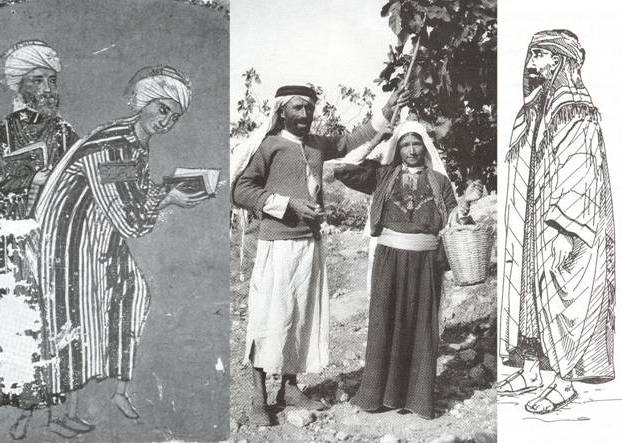 caftans1_historic_arabdress Top: In the January 1965 issue of "Vogue," Veruschka wears a hooded caftan by Emilio Pucci at Lake Tanganyika in Tanzania. (Photo by Henry Clarke, via MelanieBiehle.com) Above: Traditional Arabic dress ranging from 13th century to 1923. (From the 2004 book "Encyclopedia of Islam")