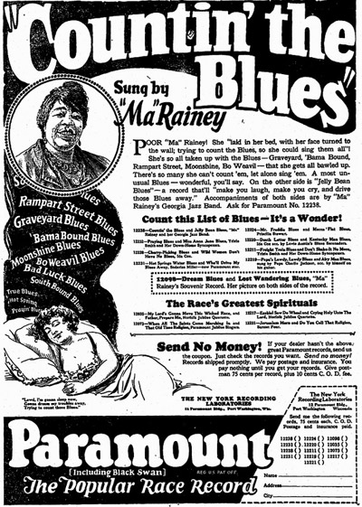 78_ad_marainey_countintheblues_paramount_jasobrecht Ma Rainey recorded 92 sides for Paramount; she was one of their biggest sellers. (Via Jas Obrecht Music Archive)