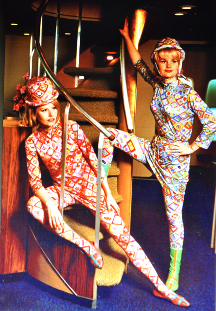 airlines_braniff1966_museumofflight In 1966, Emilio Pucci designed psychedelic catsuits for Braniff flight attendants. (Via Museum of Flight)