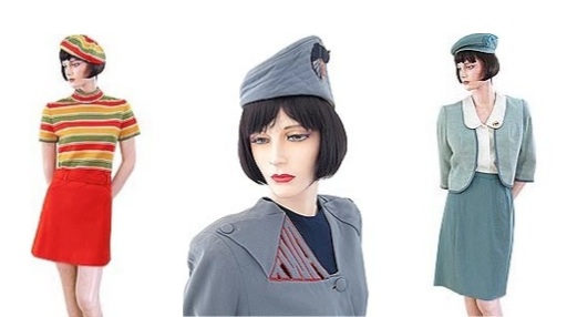 airlines_twa A variety of TWA stewardess looks: 1968-1971, left; 1944-1955, center; and 1967-1968, right. (Via Uniform Freak)