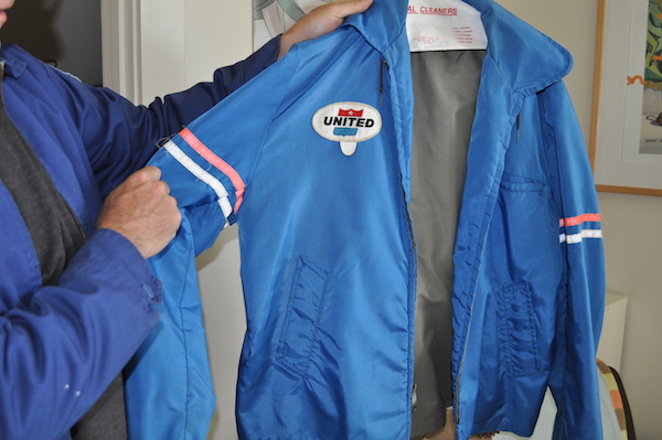 airlinetodd_united_oldEDIT Lappin holds up a United Airlines ramp jacket from the late 1960s-early 1970s, back when the airline was calling its 747s "Friend Ships." (Photo by Lisa Hix)