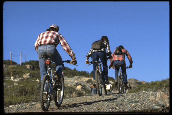 ClimbToRepack From left to right, Joe Breeze, Wende Cragg, and Fred Wolf riding up Pine Mountain Truck Road from the Azalea Hill parking lot to the top of Repack.