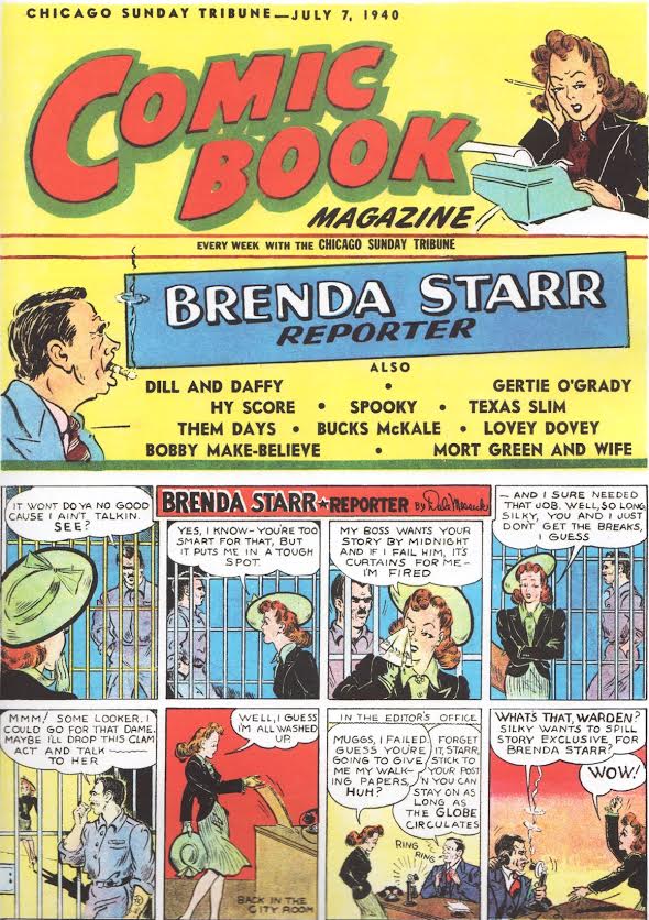 trina_40s_comics_brendastarr Dale Messick stepped into male territory when she created the action-adventure strip, “Brenda Starr, Reporter,” in 1940. Click image to enlarge. (Via “Pretty in Ink”)