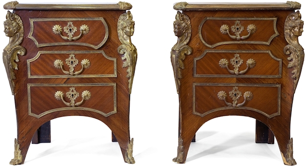 Mantique-edit_FRENCH KINGWOOD AND MAHOGANY BEDSIDE CABINETS A Gentleman Collector might outfit his home with a pair of French kingwood and mahogany beside cabinets. (Via "Mantiques")