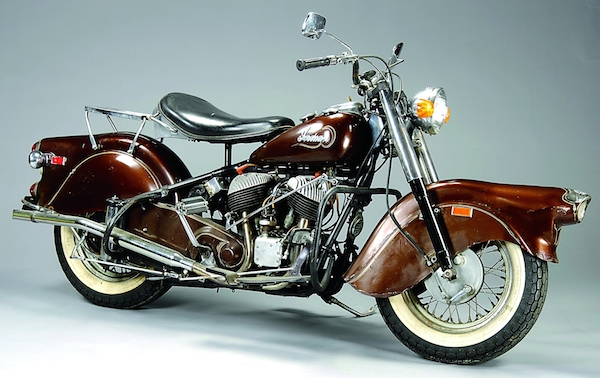 Mantiques_1951 INDIAN BLACKHAWK CHIEF MOTORCYCLE_edit Top: Robert Owen, left, and Compton Creel own DFW M'antiques and Neat Stuff in Dallas. Above: This 1951 Indian Blackhawk Chief sold for $12,075 at auction. (Photos via "Mantiques")