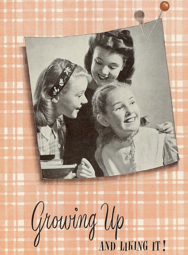 Top: The 1938 movie "Human Wreckage: They Must Be Told" (later re-released as "Sex Madness") tells the story of a chorus girl who is promiscuous with both men and women and contracts venereal disease. Above: Pamphlets entitled "Growing Up and Liking It!" were distributed to schoolgirls who watched Modess' film on menustration in the 1960s. (Pamphlet courtesy of the Prelinger Archives)