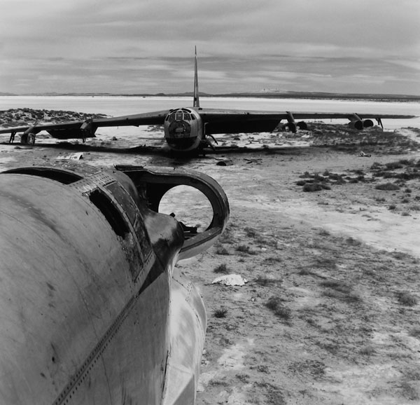 B-52 hulks on the desert floor, Edwards Air Force Base, 1988.