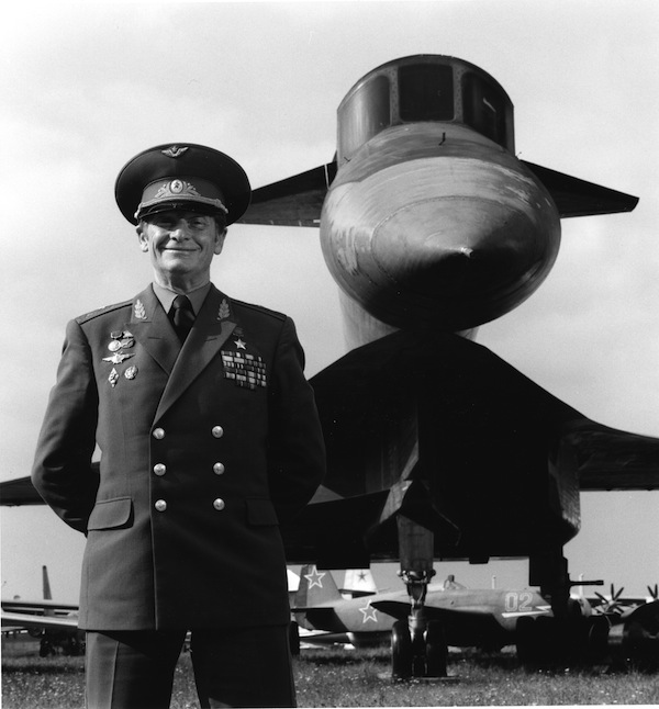 General Vladimir Ilyushin is the only man to have flown the intercontinental nuclear bomber prototype behind him. Photographed at the Russian Air Force Museum, south of Moscow, 1990.