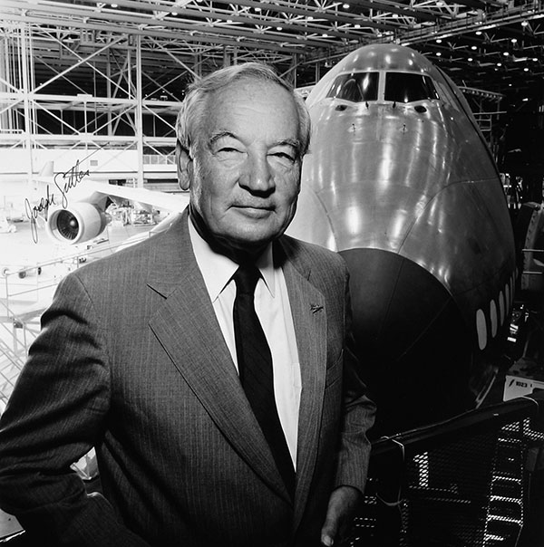 Joseph Sutter, father of the 747, at the 747 factory in Everett, Washington, 1991.