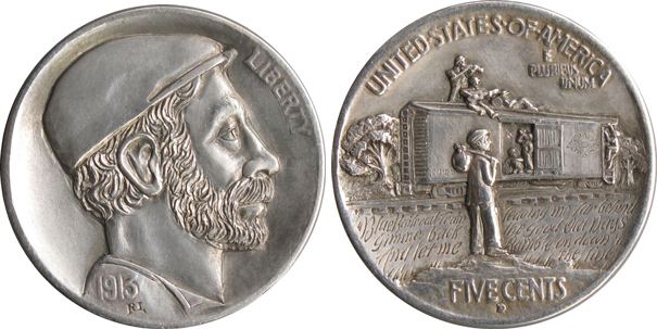 A modern-day hobo nickel by Ron Landis. (Courtesy of the Love Token Society)