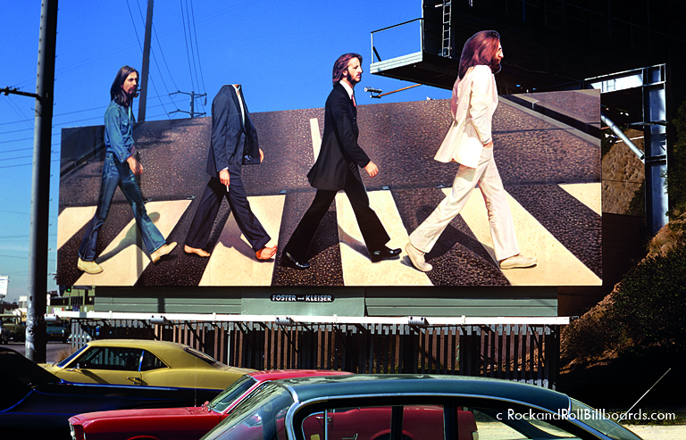 In 1969, a teenager stole Paul McCartney's head from this "Abbey Road" billboard, fueling rumors of the singer's death. Photo by Robert Landau.
