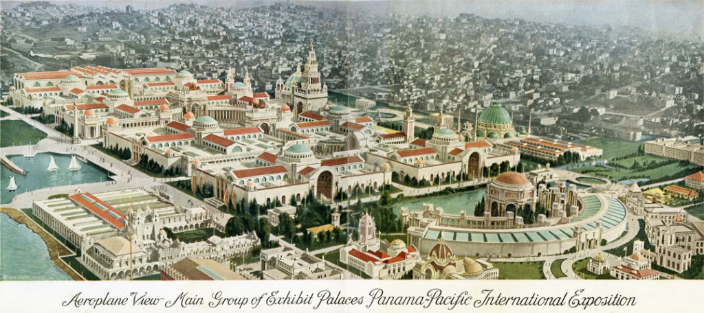 The fair's central grounds, stretching from the Palace of Machinery at the top left to the Palace of Fine Arts at the lower right. (Click to enlarge)