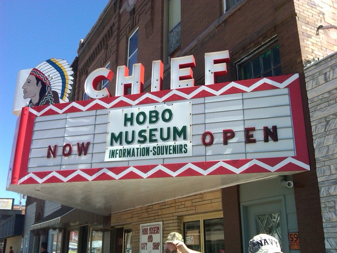 The exterior of the Hobo Museum in the old Chief Theater in Britt, Iowa. (Via the Hobo Museum)