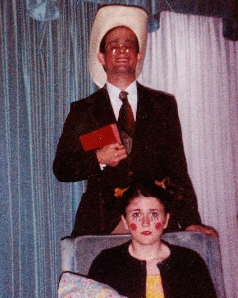 The color photo of Hal McGee and Deborah Jaffe that was adopted for the black-and-white cover of their "60 Minutes of Laughter," released by Jaffe's Mirth And Merriment Productions in 1983. (Listen at HalTapes.com)