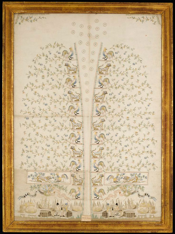 This embroidered panel for a men's waistcoat, commemorates the Eden Treaty of 1786, an economic agreement between Britain and France. Image courtesy the National Maritime Museum, Greenwich, London.