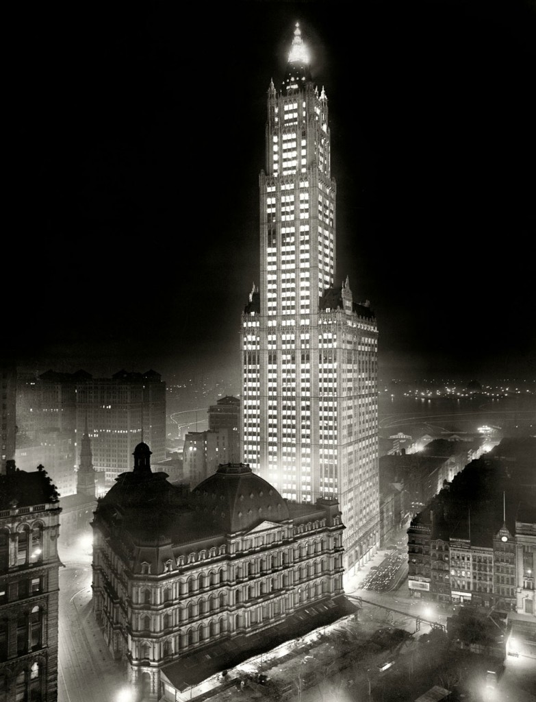 Seen in all its electrified glory when it was completed in 1913, New York's tallest structure, the Woolworth Building, would have been unthinkable in an era without electricity. Via Shorpy.