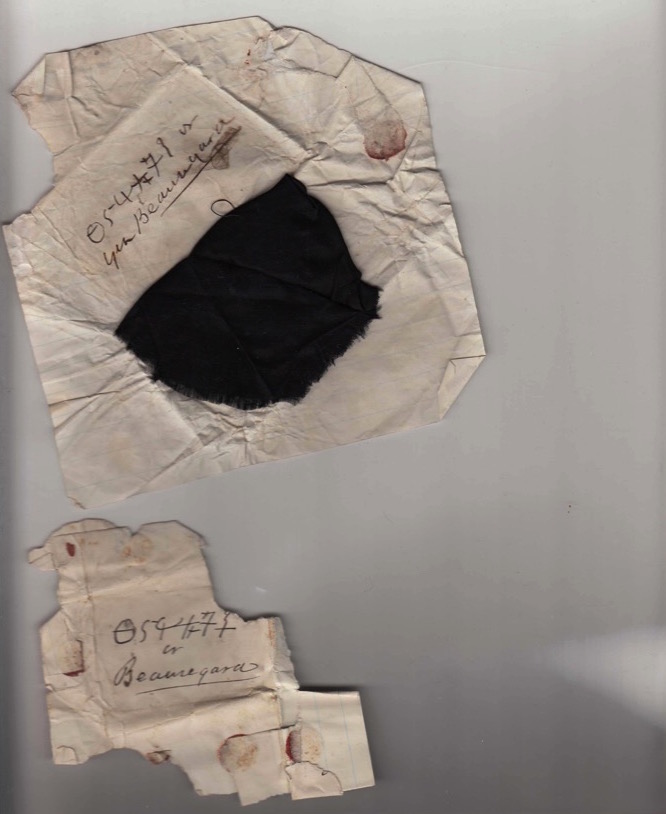 Rose Greenhow's silk purse and part of her encrpyted message to Confederate General Beauregard. (From "Liar, Temptress, Soldier, Spy")