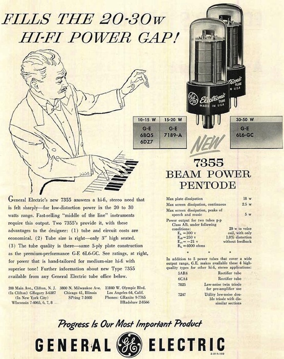 From the beginning, tube brands associated themselves with high fidelity. The tube advertised here is a pentode, which has five interior elements instead of three, like a triode. Via <a href="http://vintagevacuumaudio.com/">Vintage Vacuum Audio</a>