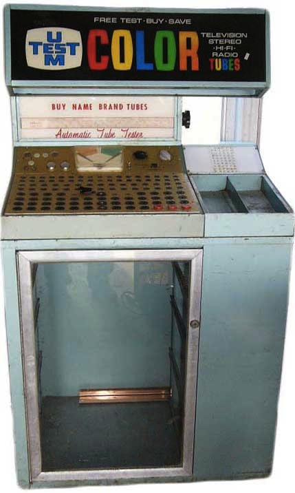 Tube testers like this one were common in U.S. drugstores throughout the 1950s and well into the 1960s. Via Canuck Audio Mart