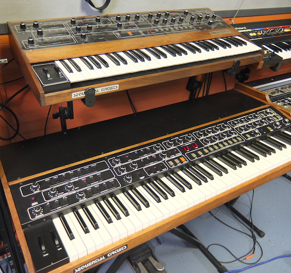 A Prophet-5 (top) and T8 at Lance Hill's Vintage Synthesizer Museum.