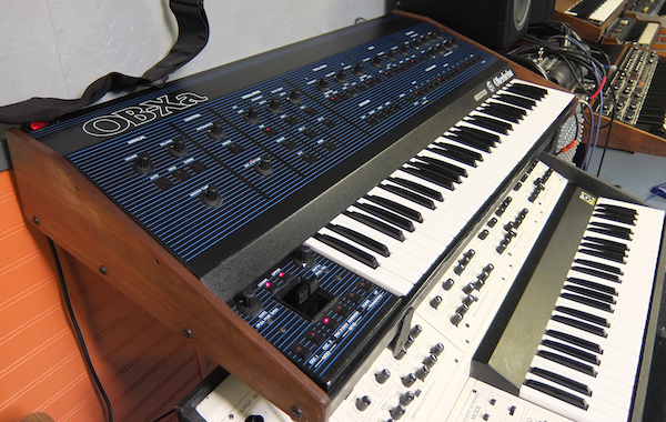 An Oberheim OB-Xa (top) and Oberheim 4-Voice at the Vintage Synthesizer Museum.