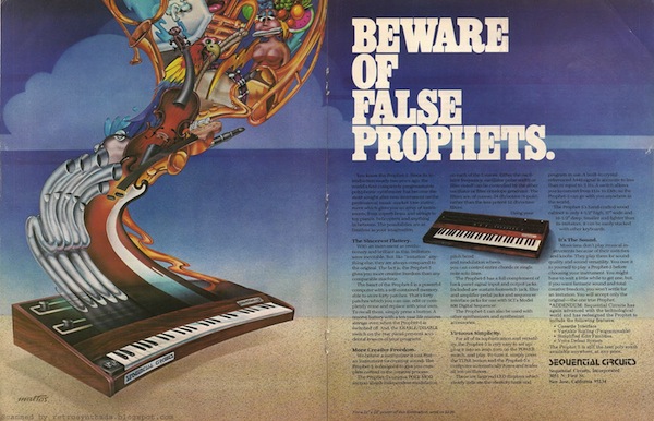 When the Prophet-5 was released in 1978, it was the only polyphonic synthesizer on the market, but by 1980, the marketing department at Sequential felt the need to run this ad. Courtesy Retro Synth Ads.