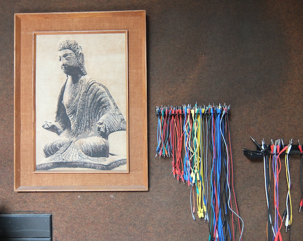 Patch chords at the ready in the Vintage Synthesizer Museum.
