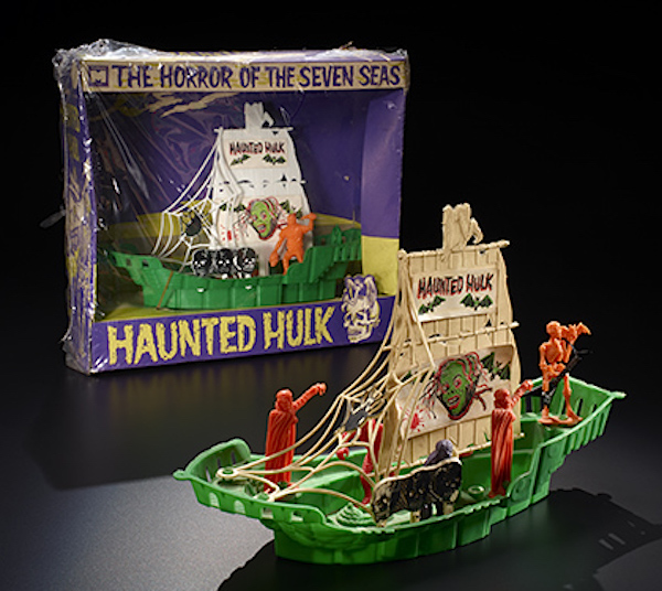 The Horror of the Seven Seas is a rare Model Products Corporation toy. Hammett writes "The blood-splattered sail and the disembodied Phantom-like head make this toy look like it would be a rather rousing good time in the tub!" (From "Too Much Horror Business")