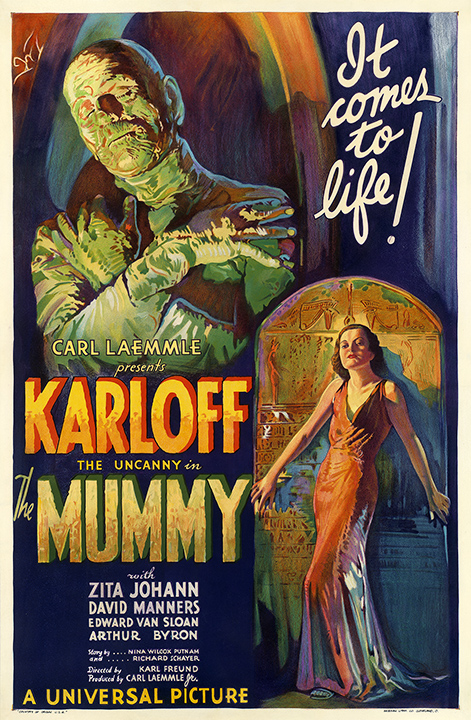 One of two original 1932 one-sheet designs for "The Mummy," which sell for six figures. Hammett has both. (From "Too Much Horror Business")