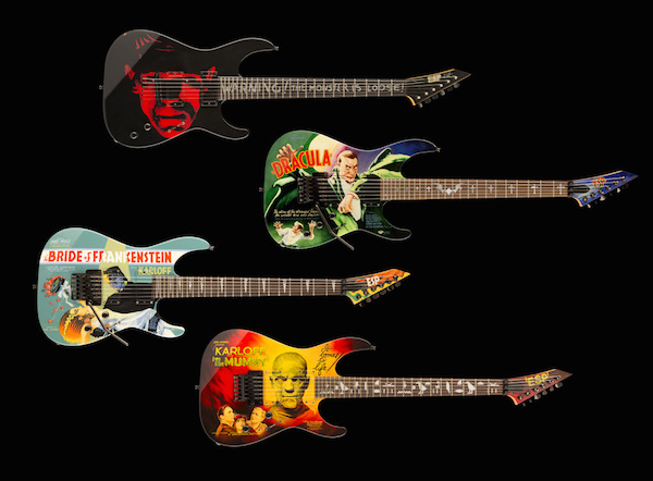 Performing with Metallica, Hammett plays four different ESP guitars based on rare 1930s posters for Universal monster movies—the Mummy guitar is the most popular. (Photo courtesy of SFO Museum)
