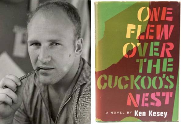 Above: Author Ken Kesey used some of the money he made from his 1962 novel, <em>One Flew Over the Cuckoo's Nest</em>, to fund the Acid Tests of 1965 and 1966. Top: The undated Muir Beach Acid Test poster by Paul Foster. The one on the left was hand-colored by Sunshine Kesey. Via dead.net.