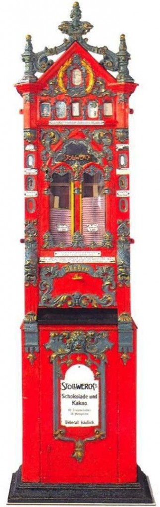 In the 1880s, Max Sielaff developed the first chocolate-bar vending machine for the Stollwerk confectionary.