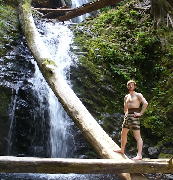 Gabriel goes swimming in trunks that were knitted in England in an 1890s pattern. They are made of 90 percent wool and 10 percent silk. (From ThisVictorianLife.com)