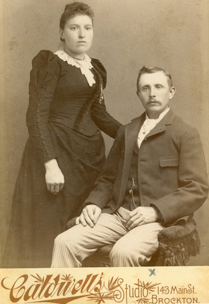 Another late-19th-century cabinet card from the Chrismans' collection features an unsmiling couple. It was taken at Caldwell's Studio in Brockton, Massachusetts. (From ThisVictorianLife.com)