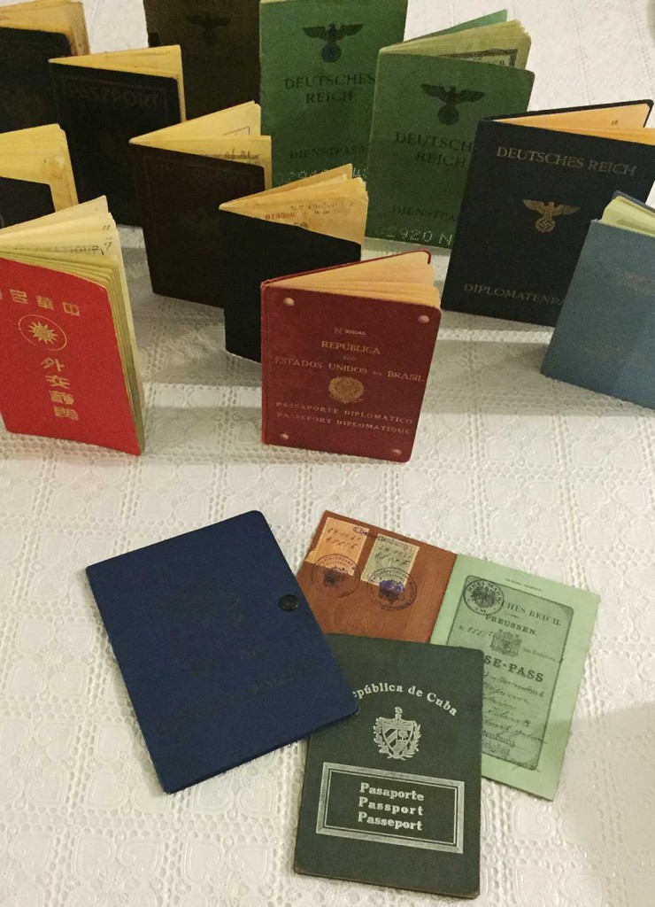 A few of the historic passports from Kaplan's personal collection.